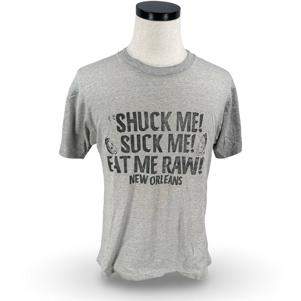 Vintage Screen Stars New Orleans Shuck Me Suck Eat Me Gray T-Shirt Large USA 80s